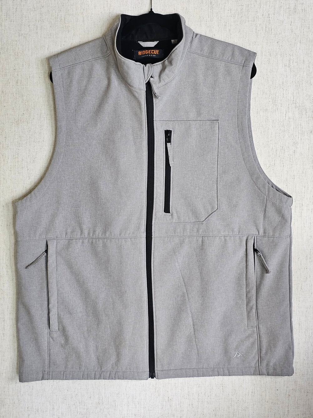 Ridgecut Toughwear Men L Gray Bonded Softshell Zip Vest
